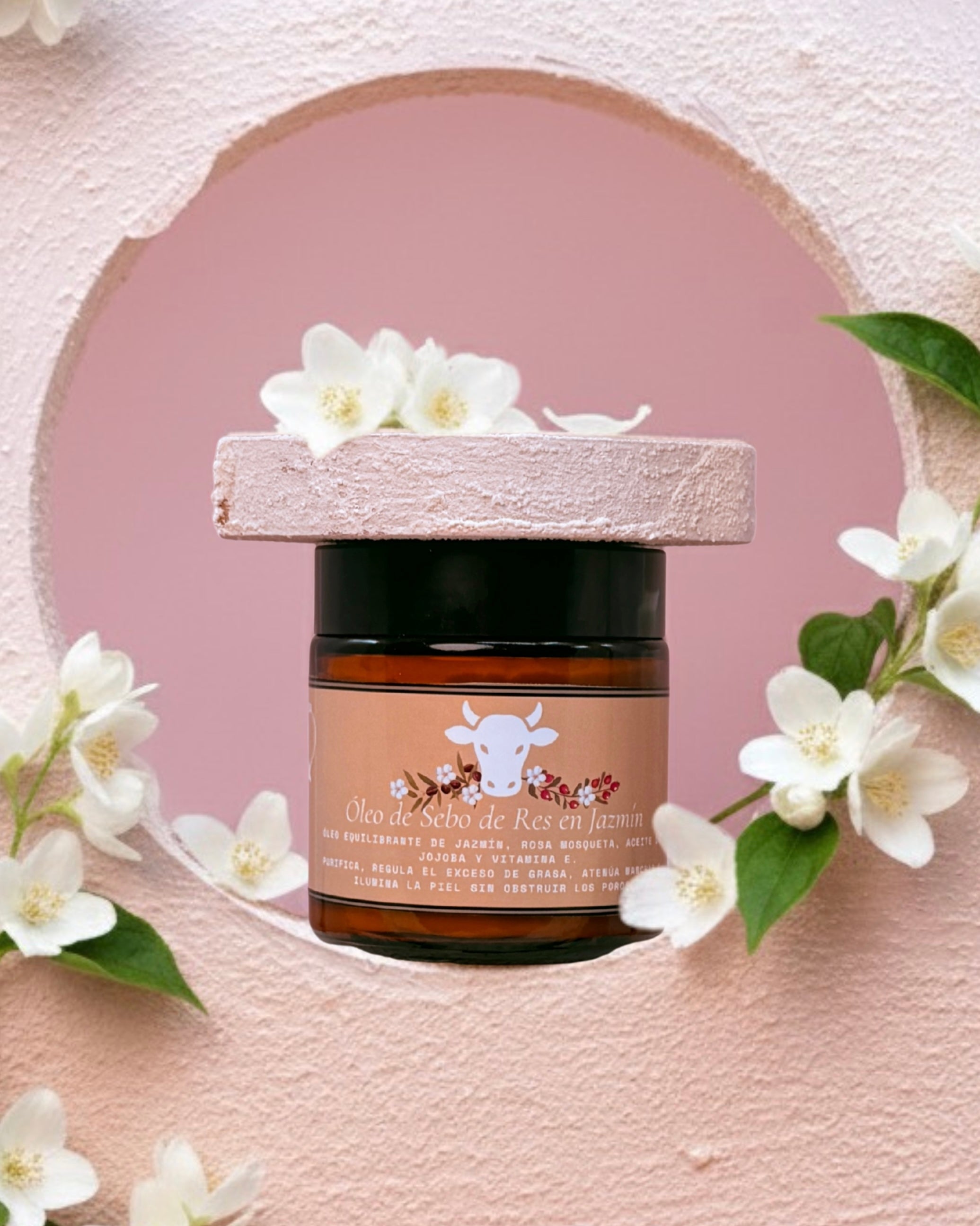 Image of Óleo de Sebo de Res en Jazmín + Aceite de Jojoba, Rosa Mosqueta y Vitamina E 4oz